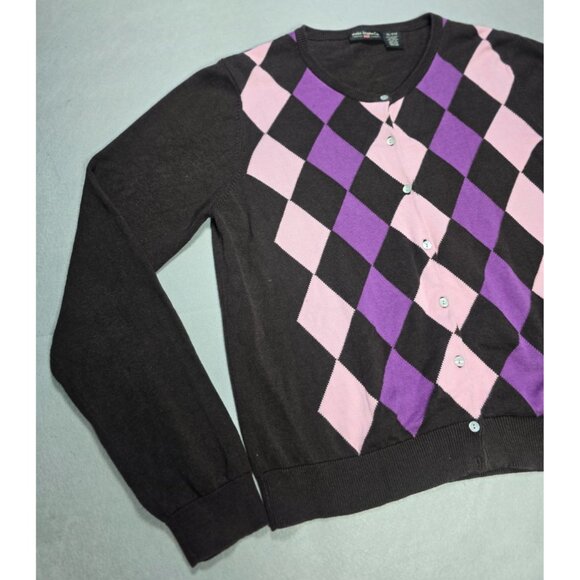 Vintage 80s Polo Jeans Co Ralph Lauren XL Argyle Cardigan Brown Pink Purple - Picture 2 of 13